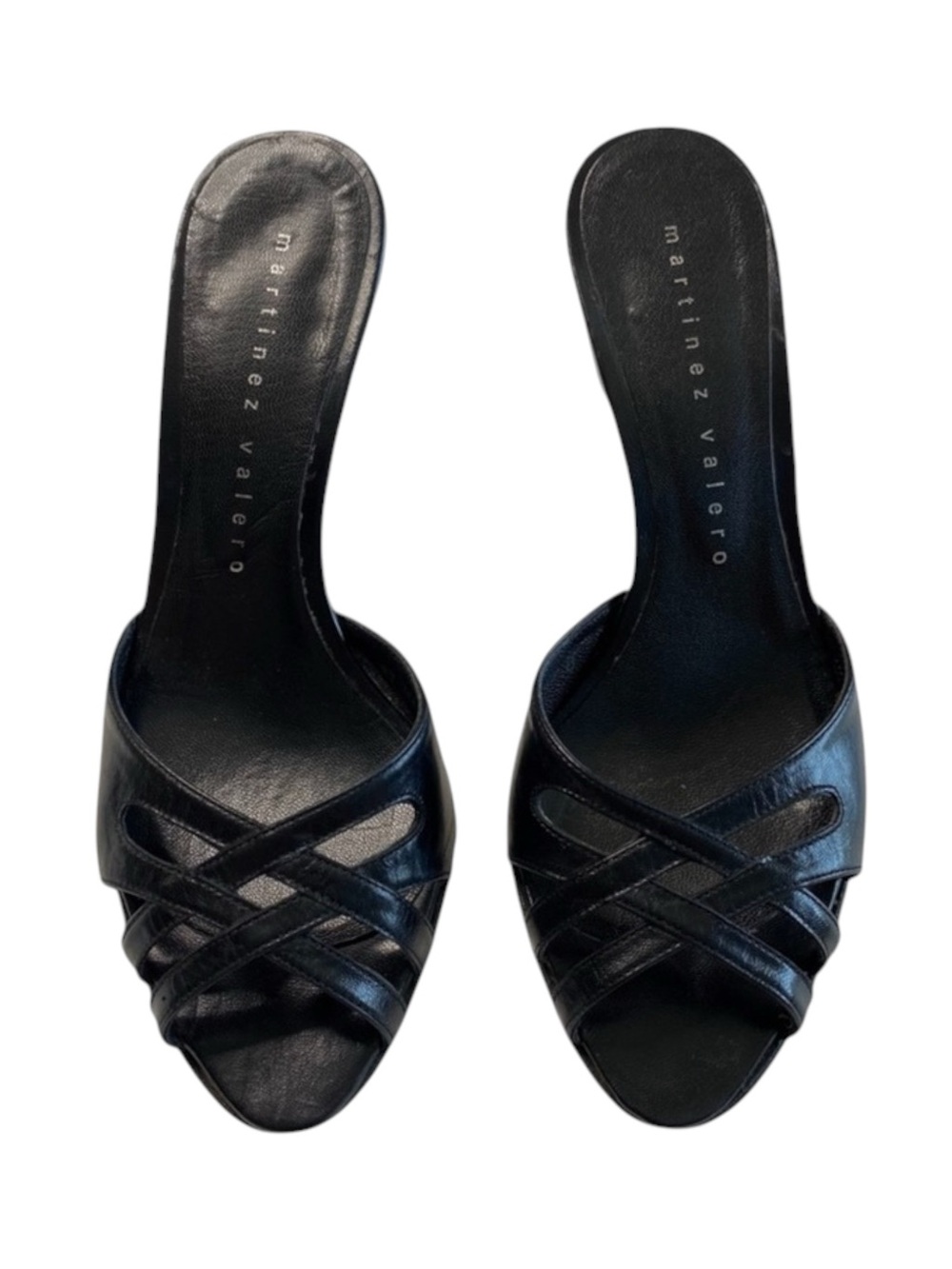 Martinez Valero ☻︎ Cut Out Heeled Mules Slides Sandal ☻︎ Black Leather ☻ 6.5M ☻︎ - Picture 9 of 16